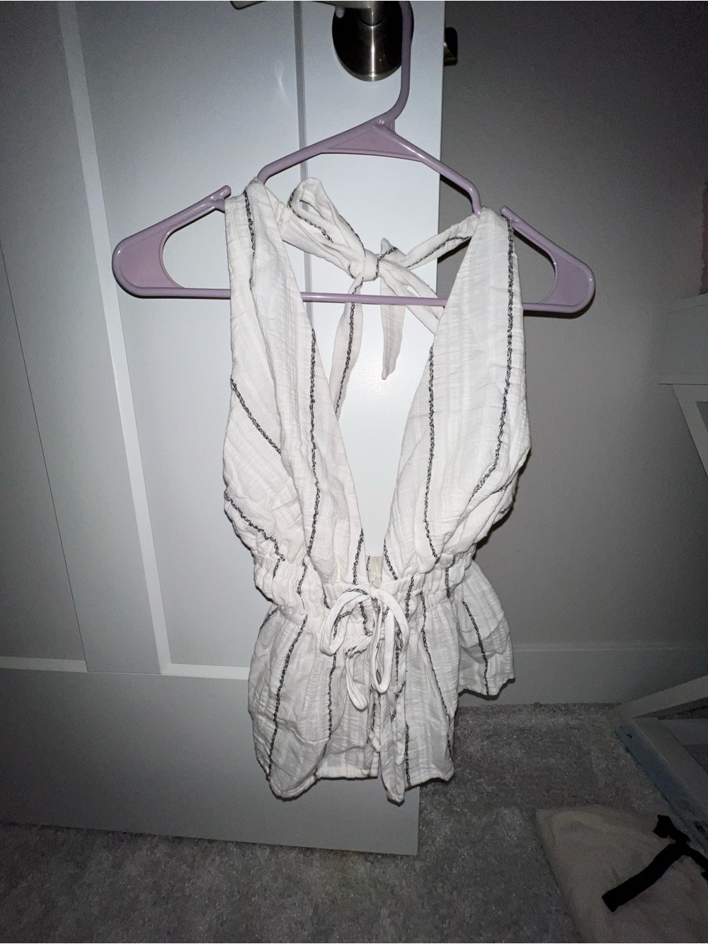 aerie White Striped Halter Tie-Back Tank